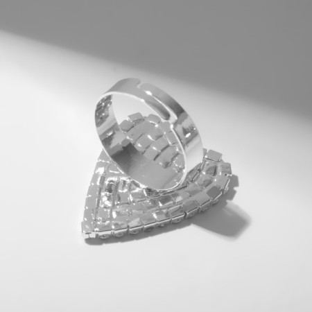 Ring "ice" heart, white color in silver, dimensionless-2