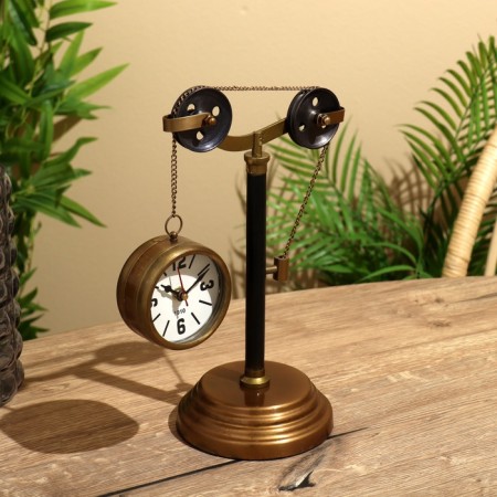 Table clock 32x21 cm, (diameter of 8 cm hours), brass-1