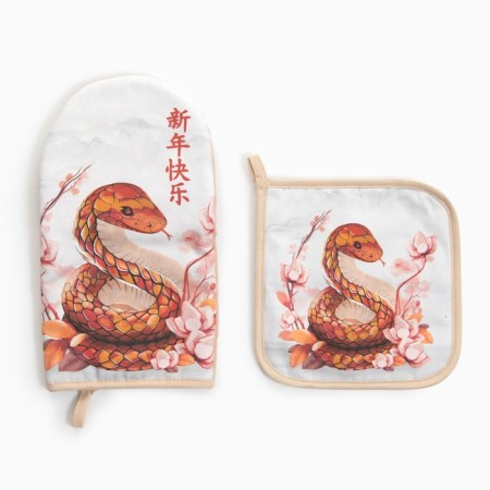 Set of kitchen. Ethel Vloom mittens 15x28cm, 19x19cm tack, 100%HL-1