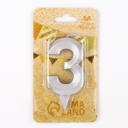 Candle in the Cake "Gran", number "3", silver metallic, 6.5 cm-2