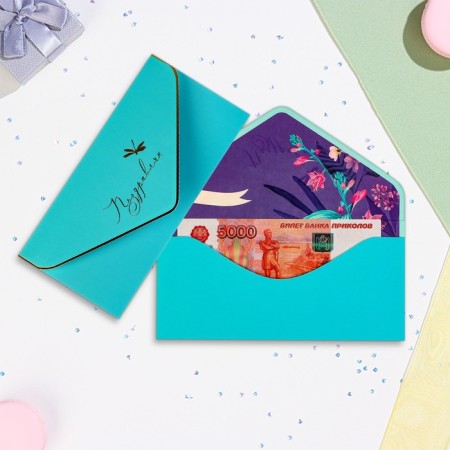 The envelope "Congratulations!" Cutting, embossing, software touch, blue background