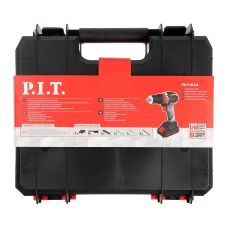 Drill-shuruvret P.I.T. PSR18-D4, Brightless, shock, 20 V, 2x1.5 Ach, Li-Lon, 40 Nm, case-10