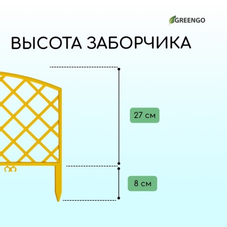 Decorative fence, 35 × 220 cm, 5 sections, plastic, yellow, Romanika, Greengo-2