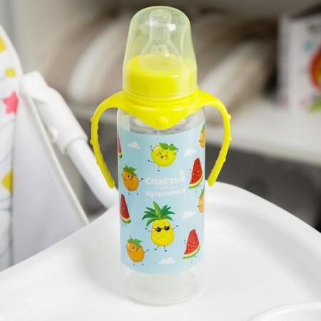 A bottle for feeding “Fruits”, classic throat, 250 ml., 0 months, cylinder, with handles-2