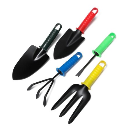 A set of garden tools, 5 items: 2 scoops, looser, fork, corneum, length 27 cm, plastic handles, color mix, Greengo