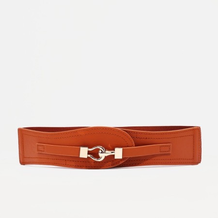 Women's belt, width 6 cm, elastic band, metal buckle, redhead red