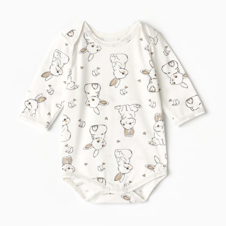 Body baby with a long sleeve, white/bunnies, height 74