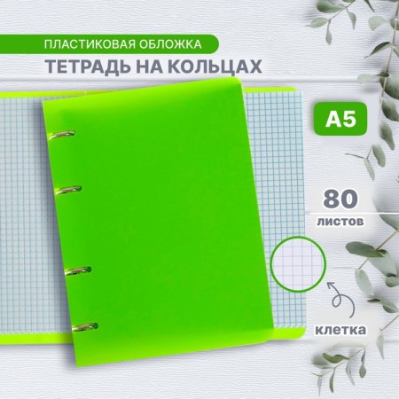 Notebook on rings A5 80 sheets in Calligrata cage, salad, plastic cover, offset unit