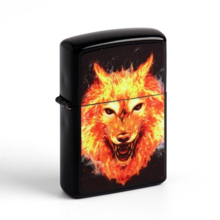 Gasoline lighter "wolf in fire", black