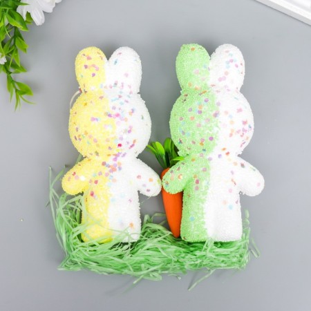 Decor "Zaychat in sprinkling with carrots and grass" Set yellow, green 12 cm-2