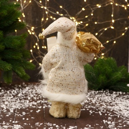 Santa Claus "with bows on shoes and with a flashlight" 30 cm, golden-white-2