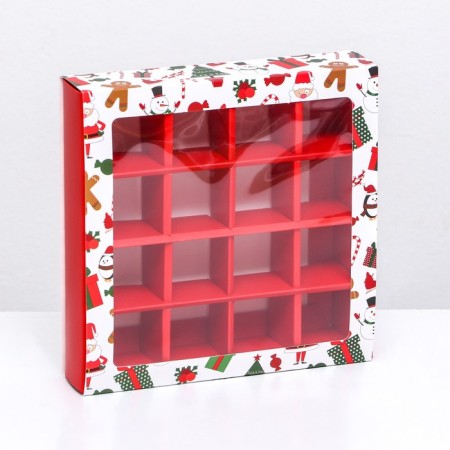 Box for sweets 16 pcs, 17.7 x 17.7 x 3.8 cm "Santa Claus, snowmen"-5
