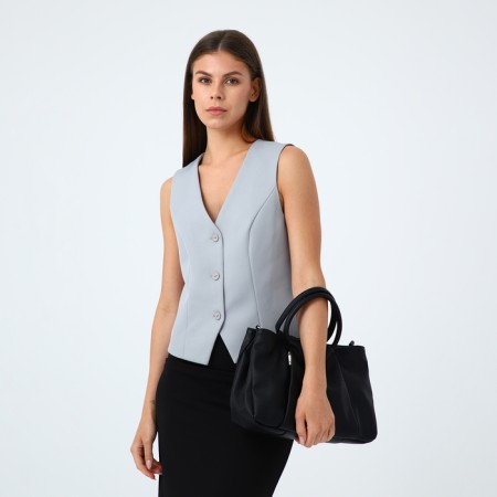 Women's bag, lightning department, external pocket, long belt, black color-8
