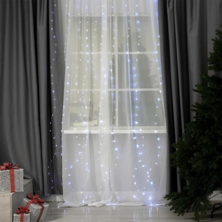 Garland "Curtain" 2.8 × 3 m dew on hooks, with a remote control, IP20, silver thread, 300 LED, white glow, 8 modes, USB-1