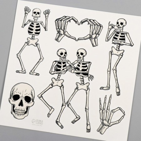 Tattoo on the body Black "Skeletons" 10x10 cm-2