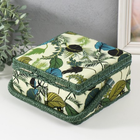 Casket for needlework "Tropical leaves on green" 20x20x11 cm-6