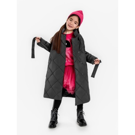 Пальто стёганое для девочек TRENDY, рост 128-134 см, цвет графит-9