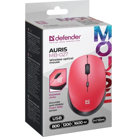Mouse Defender Auris MB-027, wireless, optical, 1600 dpi, 1xaa (not in compli), red-4