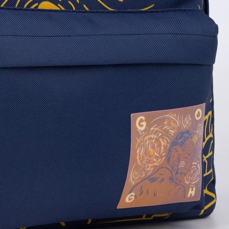 Backpack school textile art, with an overflowing patch, the color of the dark blue-10