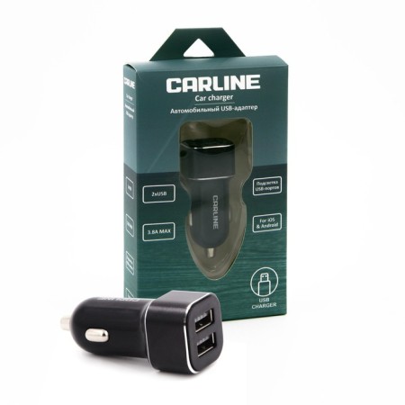Car adapter CARLINE® 2XUSB, 3.8A Max, in a cigarette lighter 12/24V, black color-3