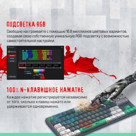 Keyboard A4Tech Bloody S87 Energy Mechanical Gray/Green USB For Gamer LED (S87 USB E 103389-6