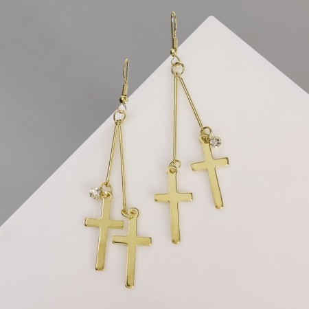 Earrings hanging "rustle" crosses, color mix, 8.5 cm-3
