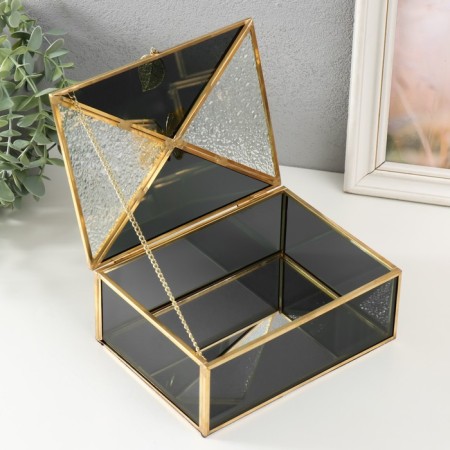 Casket Glass with a metal frame "Butterfly and leaf" Black haze 18.7x14.6x9 cm-2