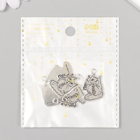 Decor Metal for creativity "Kitten with a skeleton of fish-MUR-Rr" 1.8x2.5 cm-3