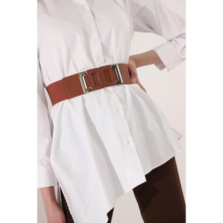 Women's belt, width 6 cm, buckle metal, brown color-4