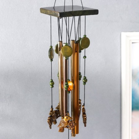 Wind Music Metal "Bird on a branch with a flower" 4 tubes 55x9.5x9.5 cm-1