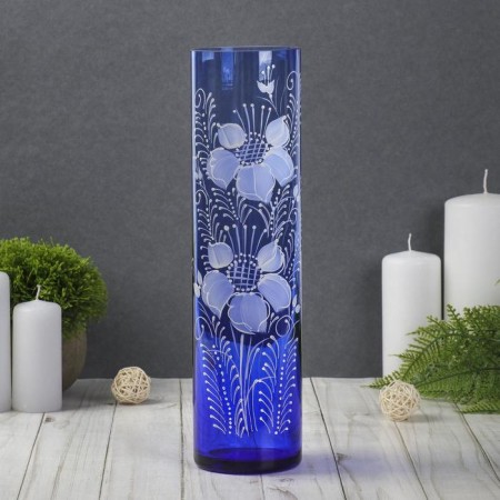 Vase "Cylinder" D 80*H 300 mm. from blue glass (manual painting) Fig. No. 7 (Bel.)