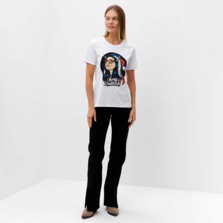 Women's New Year's T -shirt Merry Christmas, white color, size 46