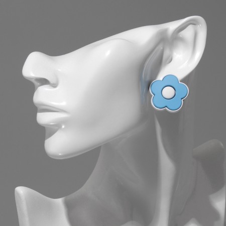 Earrings Plastic "Flowerers", white-blue color-3