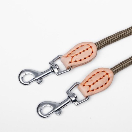 A leash of 8 mm with a pack for 2 dogs, polyester and genuine leather, 73 + 2x57 cm, beige-1