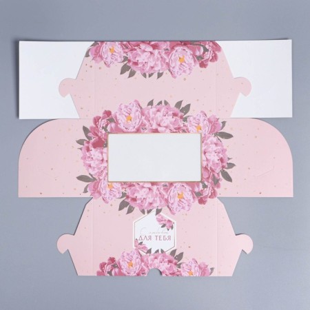 Capcake box, confectionery packaging with a window, 2 cells, "flowers", 16 x 10 x 10 cm-5