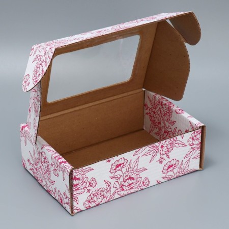 Box a gift team with a window, packaging, “peonies”, white, 24x8x16 cm-2