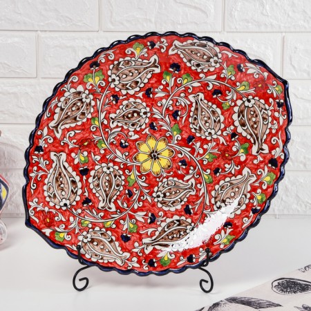 Largan Rishtan ceramics "Flowers", 42 cm, oval, corrugated-1