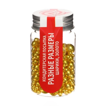Confectionery sprinkling "different sizes", balls, gold, 50 g-1