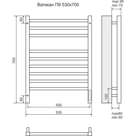 Terminus towel -sprayer "Vatican" P9, 500x700 mm, Sensor Quick Touch, Chrome-2