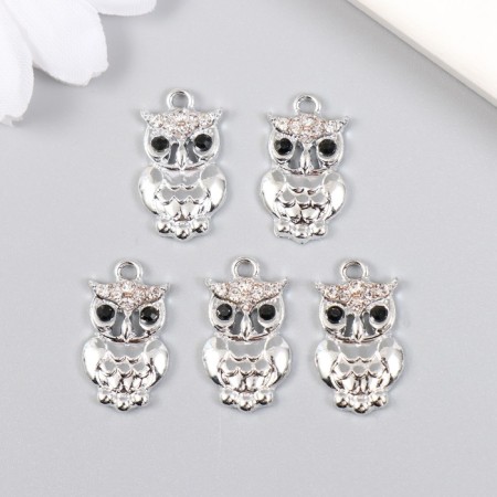 Decor for creativity metal, rhinestones "owl" silver 1.2x2 cm-2