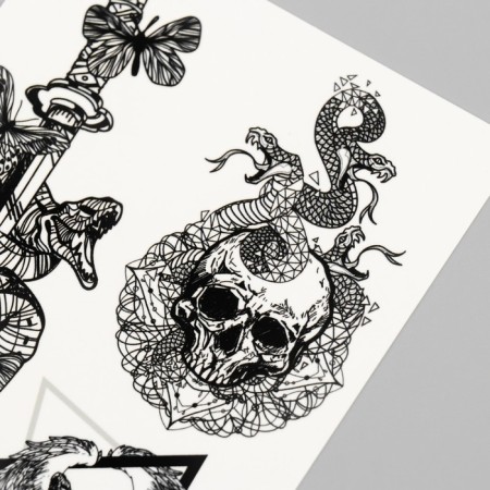 Tattoo on the body "Snake, skull, sword" 10x15 cm-2