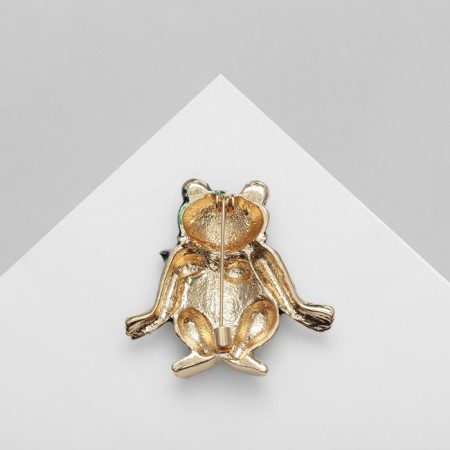 Brooch "Frog" with a bow, green color in gold-2