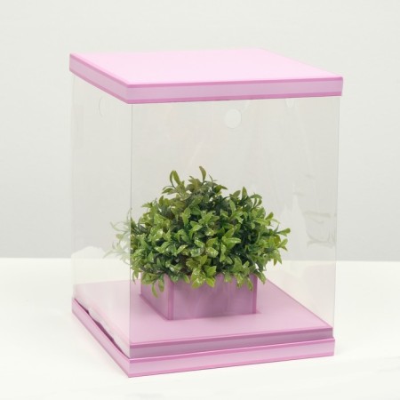 Box for flowers with a vase and PVC windows are folding, lilac, 23 x 30 x 23 cm