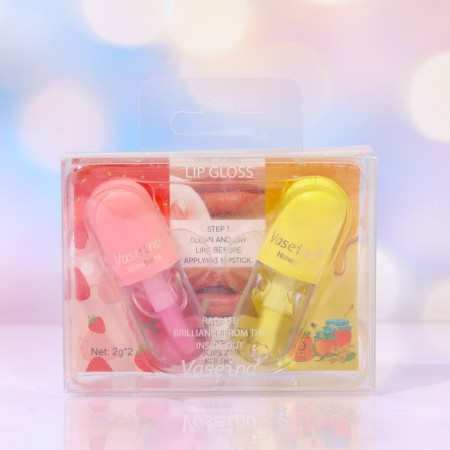 A set of lip gloss with honey and strawberries-1