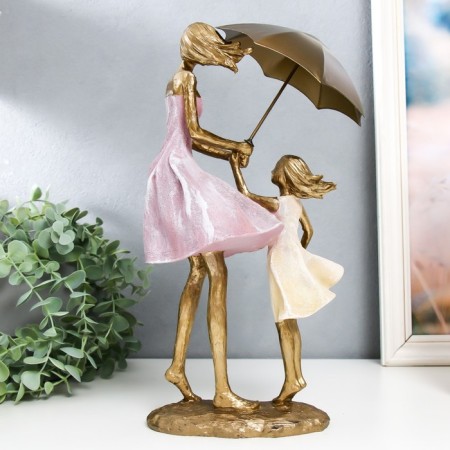 Polystone souvenir "Mom with a daughter under an umbrella in the wind" 12.5x16.5x33 cm-3