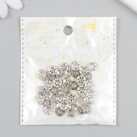 Decor hat for beads "Flower-Hall" silver 0.8x0.8 cm set 50 pcs-4