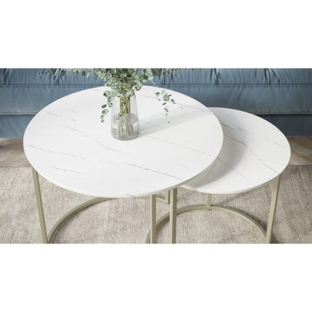 A set of two coffee tables "Leslie", 810 × 610 × 500 mm, white marble / titanium color-6