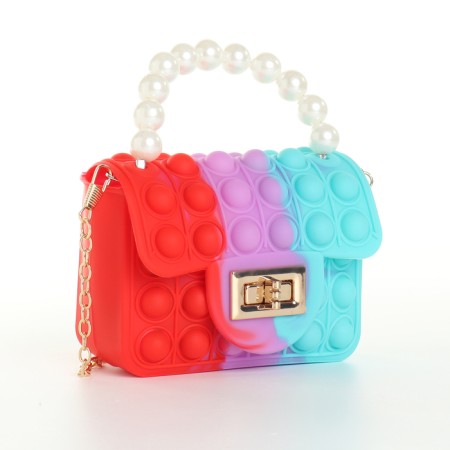 Baby bag on the castle, red/lilac/turquoise color