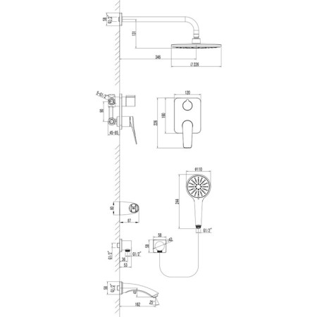 Lemark Bronx LM3722BL bath mixer, single -leaf, tropical shower, built -in, black 90502-1