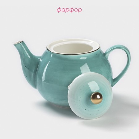 Teapot Porcelain Hot Dolyana Milky Way, 900 ml, turquoise color-1